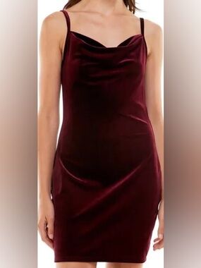 Popular Basics Velvet Cowl Slip Dress - Wine